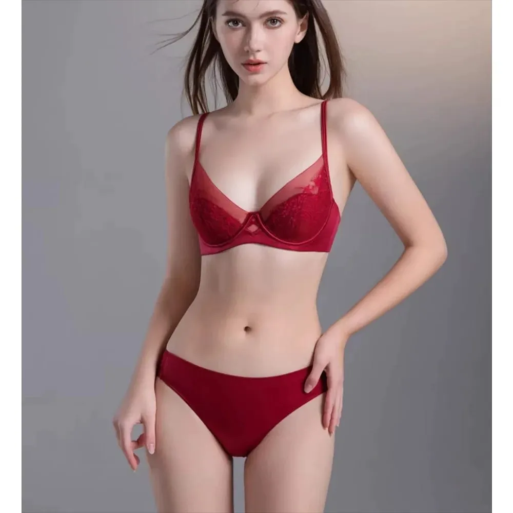 Bridal Festive Red Lace Intimates Kit Soft Underwire Thin Cup Push‑Up Support Lingerie Set For Small Bust 32‑38 Women Underwear — image 6