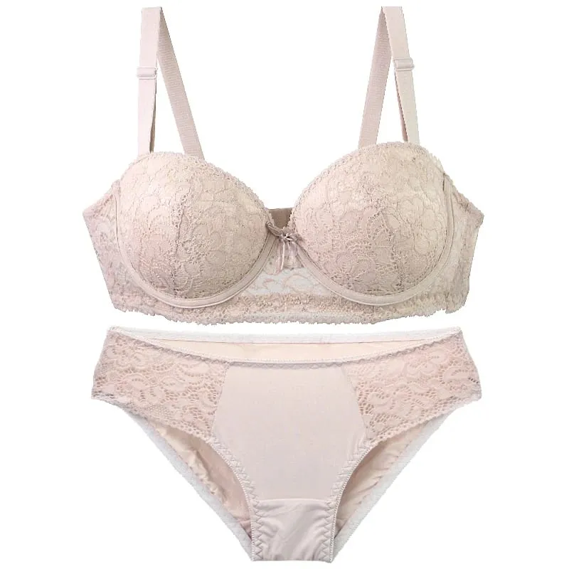 2025 Bagong Floral Knitted Underwire Bra Para sa mga Babae na Adjustable Straps Lace BC Cup Underwear Push Up Minimizer Padded Lingerie