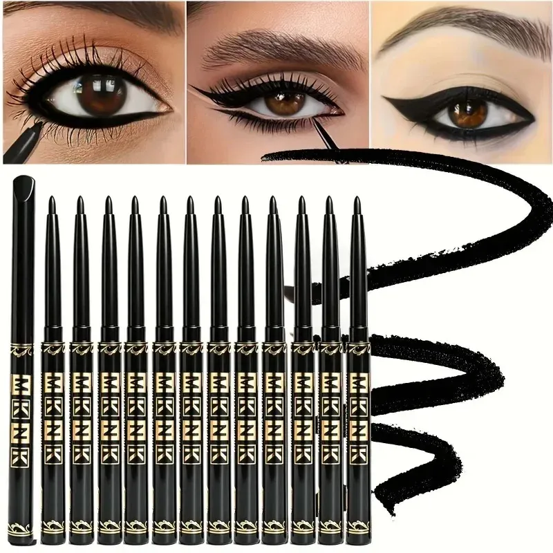 1-12pcs Waterproof Black Eyeliner Pencil Smudge-Proof Easy Twist Application Eye Gel for Beginner-Friendly Bold Punk Eye Makeup — image 2