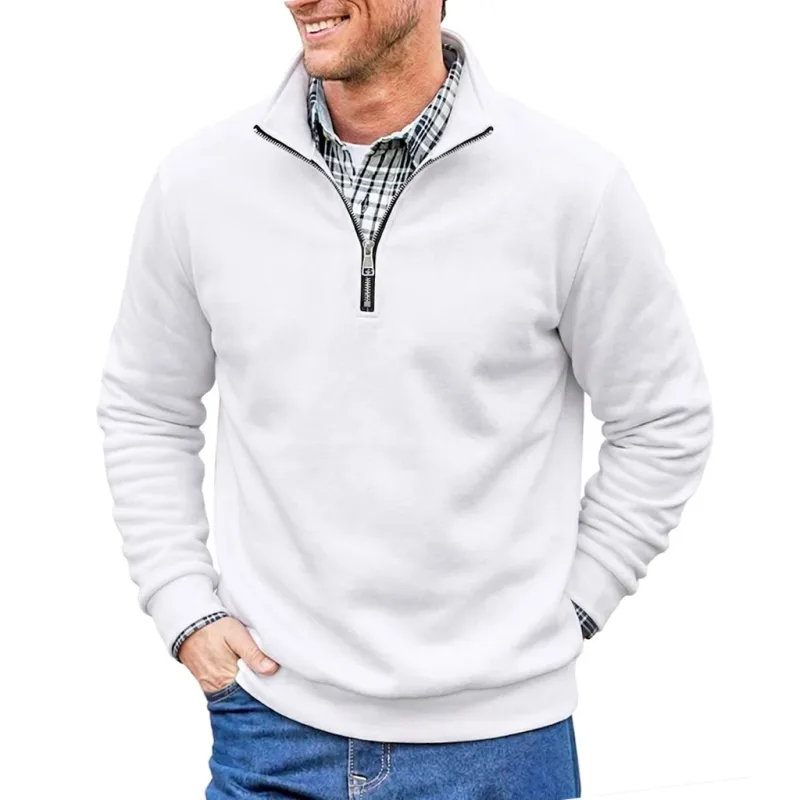 Men Spring and Autumn Half Zip Pullover Sweatshirts Solid Color Outdoor Casual Tops Long Sleeve Hoodie for Sports and Daily Wear — image 11