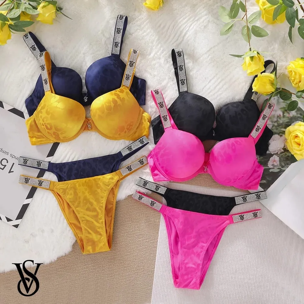 VS Push Up Bra Panty Set Women Lace Mesh Sexy Lingerie Sleepwear Pajama Suit Victoria Secret Bombshell Comfort Soft Airy — image 1
