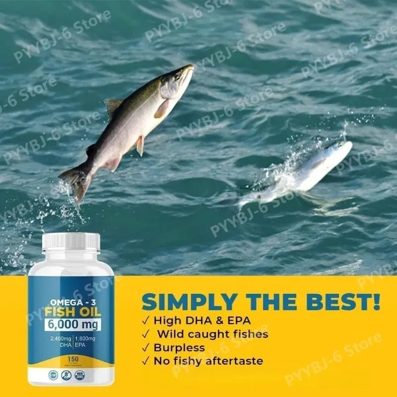 Omega 3 Softgels de óleo de peixe Suplemento diário de alta potência EPA DHA para adultos apoia a saúde imunológica das articulações 150 Softgels não OGM