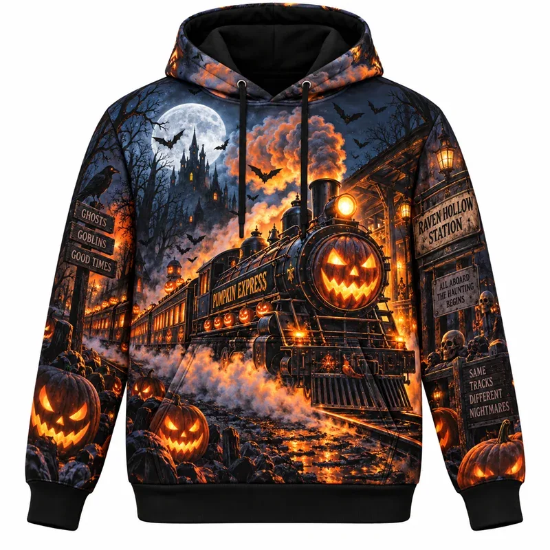Halloween Hoodie Gothic Fantasy Graphic Sweatshirt Spooky Night Pumpkin Ghost Haunted Castle Magic Forest Vintage Streetwear — image 2