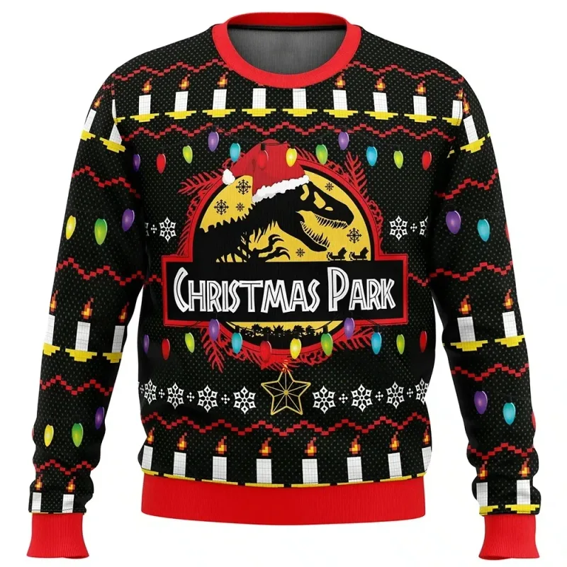Jurassic Park Dinossauros Feliz Natal Roupas Presentes Suéteres de Papai Noel Moletons masculinos e femininos 3D Festa de outono e inverno — image 10