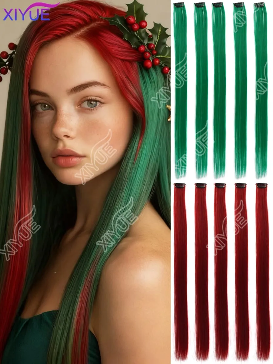 10Pcs Clip In Hair Clip In Wave Curly Hair Purple Red Wavy Hair With Clip In Hair Extension Synthetic 20inch Halloween Christmas — image 8