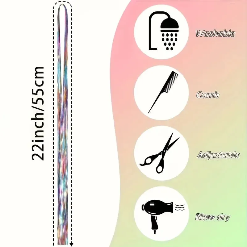 4 Packs 22inch Fairy Tinsel Hair Extensions Kit for Women Holographic Synthetic Hair Extension for Quick Hair Color Change — image 2