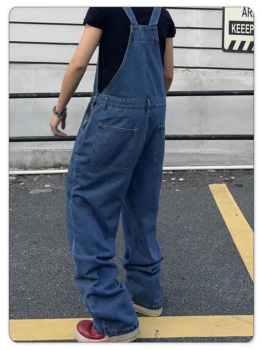 Overalls for Men Denim Suspenders Simple Baggy Jeans Men's Street Casual Solid Mid Waist Loose Washed Jumpsuits Length Tracksuit — image 9