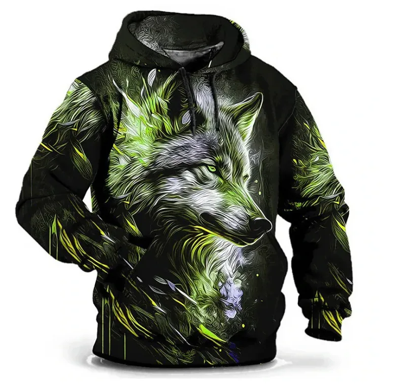 Moda lobo padrão moletom com capuz masculino manga longa rua hip hop 3d impressão animal moletom com capuz 6xl plus size casual hoodie — image 3