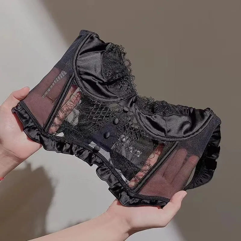 Bagong lumilipad na shoulder vest button lace stitching bra magandang shoulder underwear set pambabaeng bralette ay nagpapakita ng maliit na damit-panloob sa dibdib — image 2