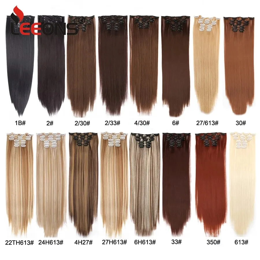 Black Clip In Extensions Straight 22" Long Synthetic Thick Clips On Hair Piece For Women 6Pcs/Set Curly Full Head Weddings Daily — image 3
