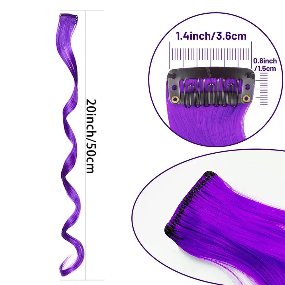 10 piece set of colored curly hair extensions clip style highlight hair patches single clip style one-piece women's dark hair — image 4