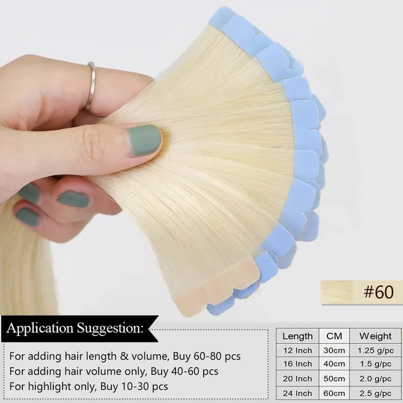 Invisible Adhesive Mini Tape Ins Straight Real Human Hair Extensions Easy Installation Add Volume For Women