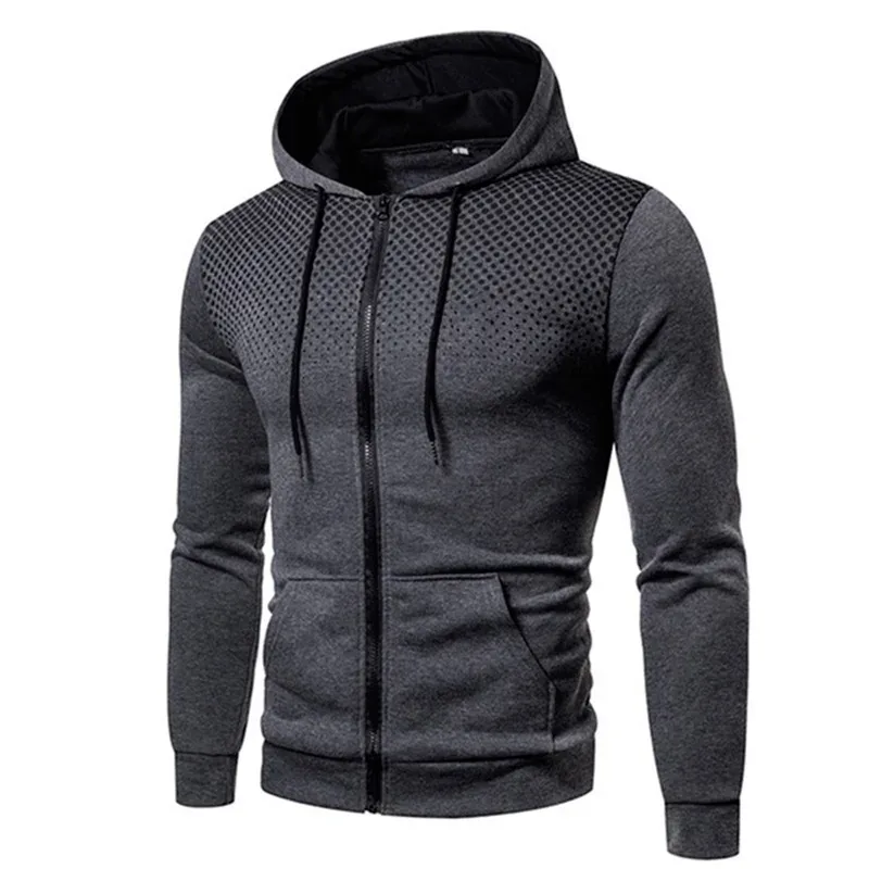 Moletom Com Capuz Masculino Com Zíper Bolso Polka Pot Impressão Moletom Com Capuz Esporte Ao Ar Livre Casual Slim Fit Homens Primavera AutumnZipper Moletom Com Capuz
