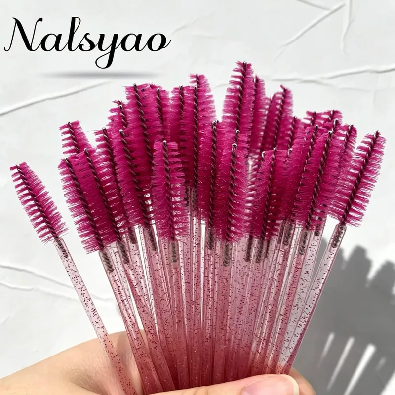 50 pçs escovas de cílios descartáveis extensão cristal sobrancelha escova rímel varinha cílios conjunto de ferramentas cosméticas maquiagem beleza
