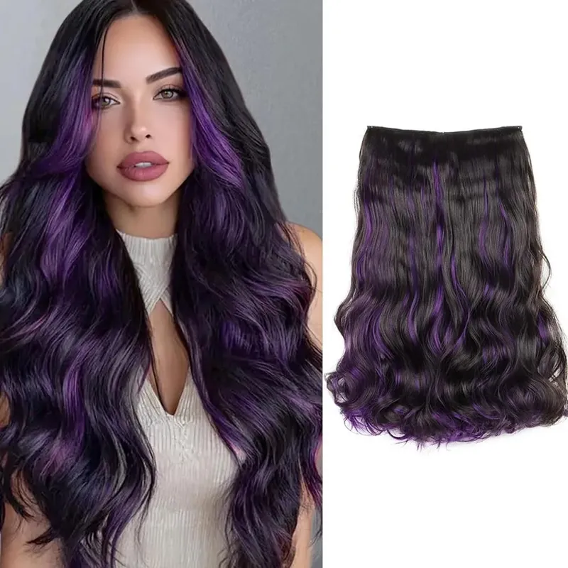 Synthetic 5Clip in Hair Curly Extension 18 Inch Curly Black Mix Blue Highlights Thick Hairpieces Fiber Hair for Women — image 8