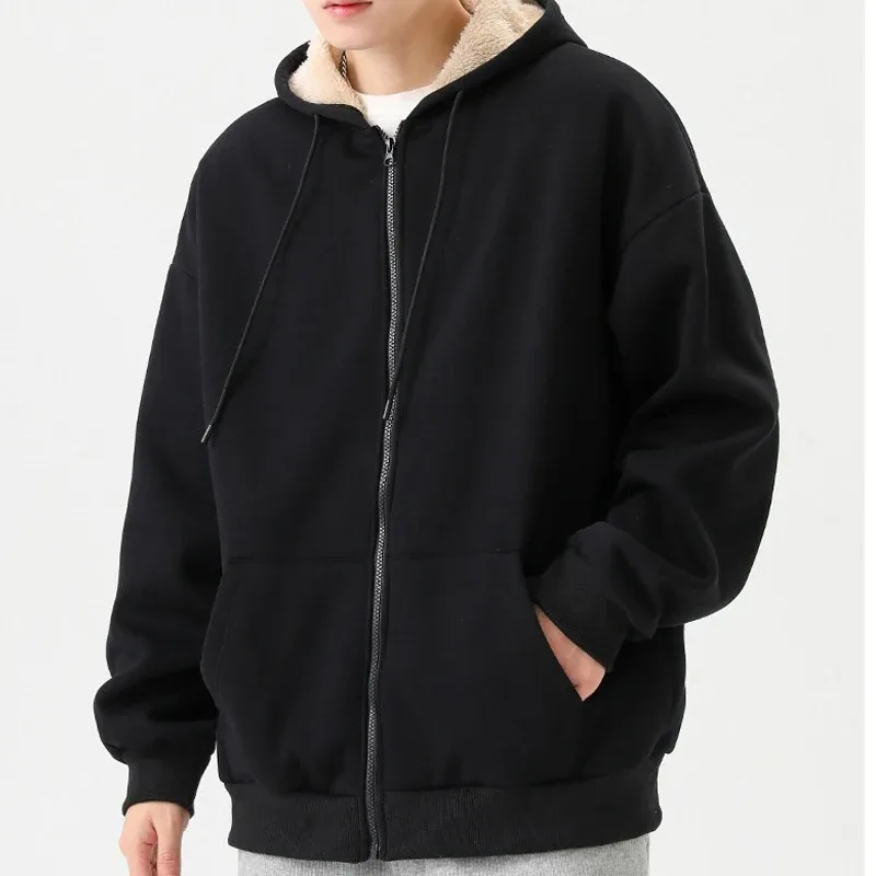 1pcs Mens Zipper Hoodies Autumn Winter Womens Thick Velvet Long Sleeve Hooded Sweatshirt Fashion Casual Couple Outfit Sportwears — image 3
