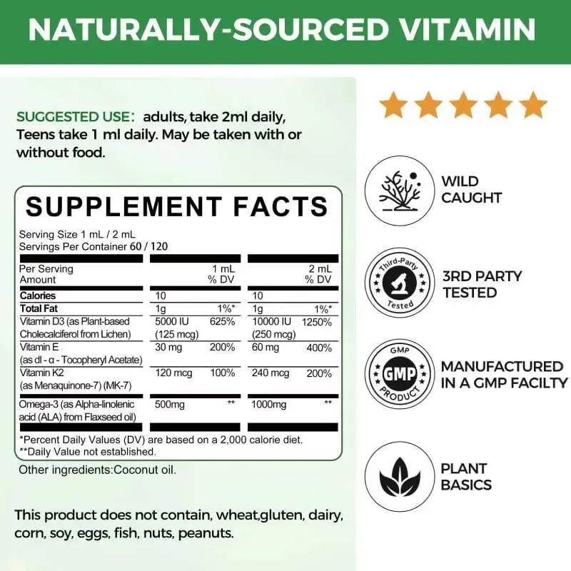 Mulittea Vitamin K2+D3 60ml Drops with Vitamin E & Omega 3 Dietary Supplements Muscle Recovery & Nutrient Absorption — image 6
