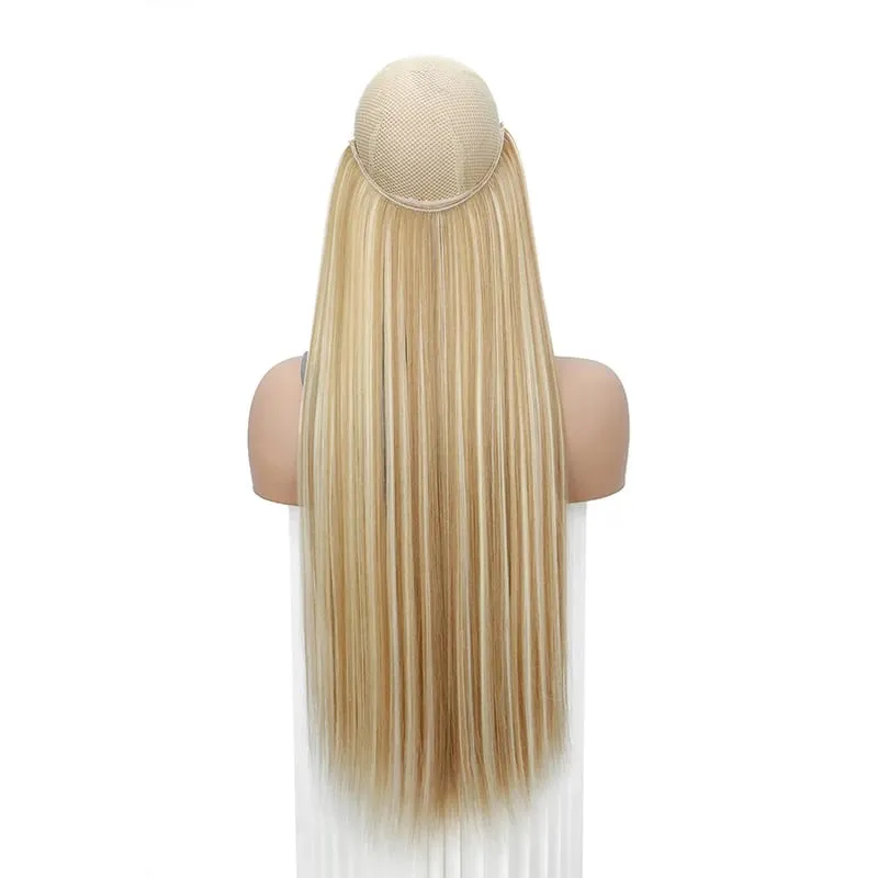 22Inch Synthetic Long Straight Fish Line Hair Extension Invisible Wire Halo Hairpiece Heat Resistant Fiber Hair for Women