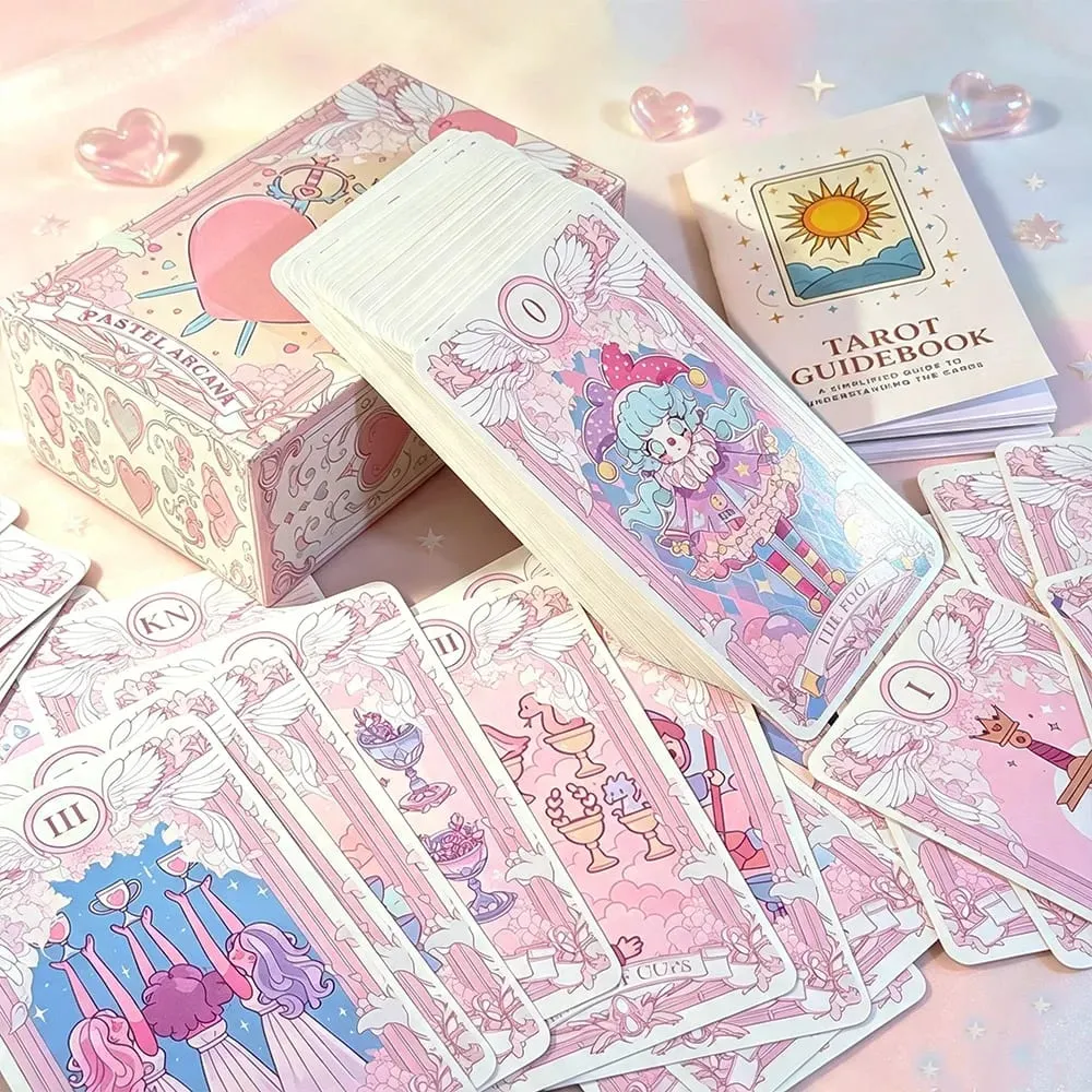 Kawaii Pink Large‑sized 78PCS Tarot Deck with Guidebook - Cute Anime Illustration for Fate Divination Future Telling Table Game — image 2