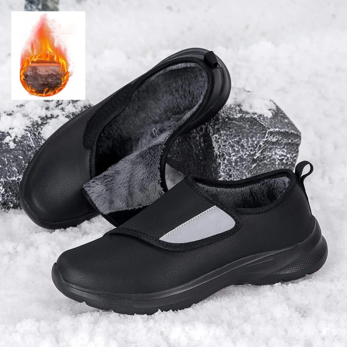 Men's Orthopedic Diabetic Leather Sneakers Adjustable Hook & Loop Wide Fit Open Shoes for Swollen Feet Comfortable Walking Shoes