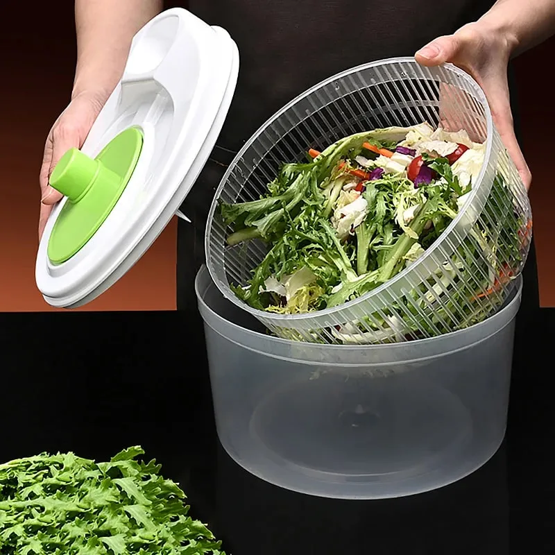 Salad Spinner Dryer Gulay Prutas Pagkain Drain Basket Dehydrator Mabilis na Paghuhugas ng Pagpapatuyo Manual Centrifuge Kusina Kagamitan sa Bahay — image 6