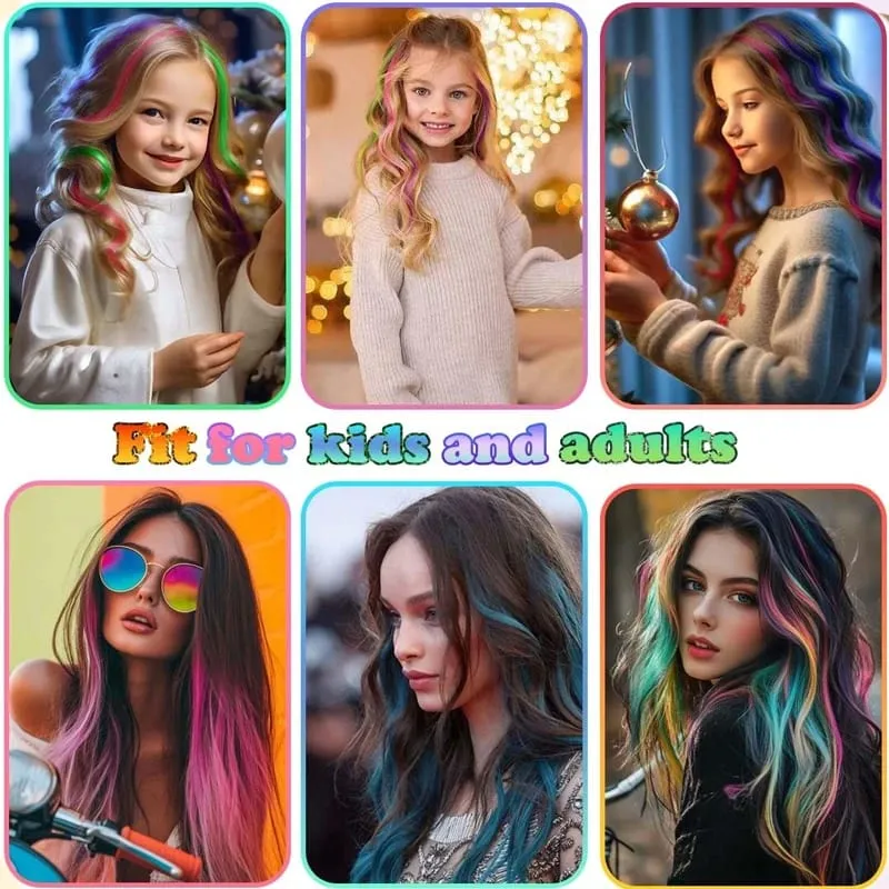 2PCS Rainbow Mixed Color Clip In Hair Extensions 20 Inch Curly Synthetic Hair for Girls Women Halloween Cosplay Party — image 7