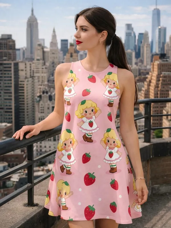 Womens Floral Sleeveless A Line Mini Dress Round Neck Vacation Dress for Resort Photos Cafe Date and Everyday Wear Comfort