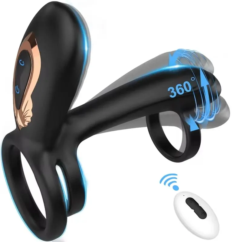 Anel peniano com controle remoto, brinquedo sexual para homens, tempo de atraso, massageador de próstata, rotação 360 °, torção, anéis penianos vibratórios, 18 + — image 1
