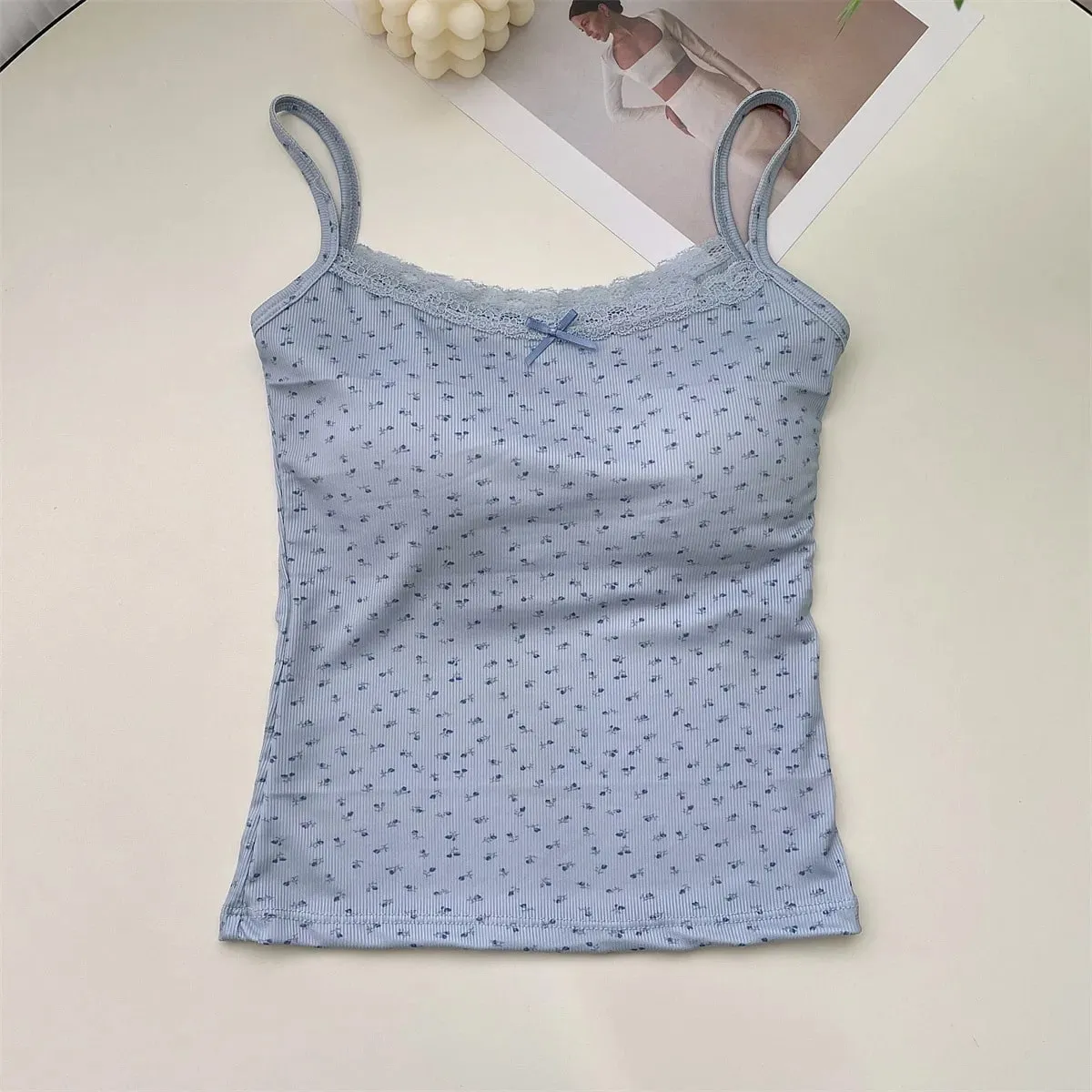 Elegant Lace Flower Print Camis 2026 Slim Sexy Vest Floral Tops One Size Floral Tank Tops Spring — image 12