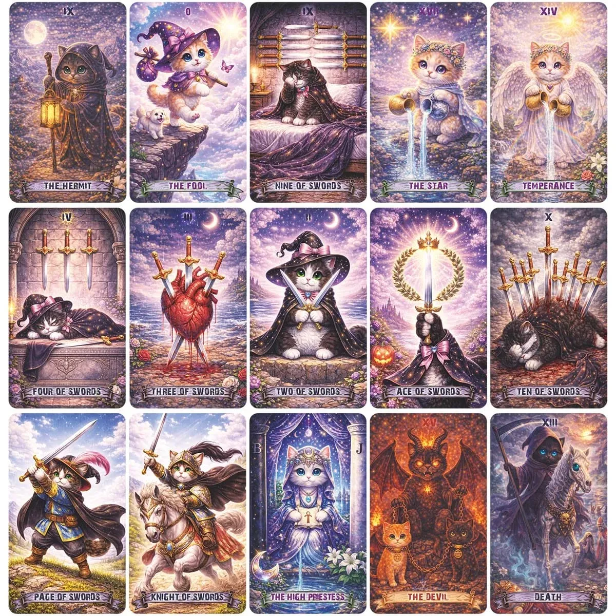Magic Cat Tarot 78 Cards 13x8 Cm Ideal for Beginners Paper Manual Emotion Expression Subtle Magic Details Card Games — image 6