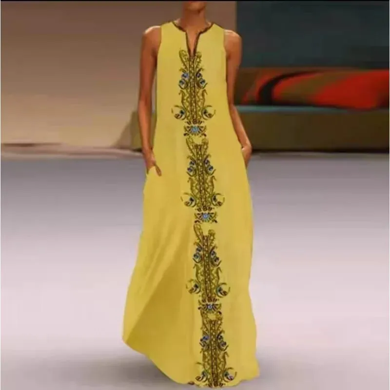 Women Dresses 2026 New summer wear sleeveless long dress V-neck printed emerald flower dress women's clothing vestidoes — image 19