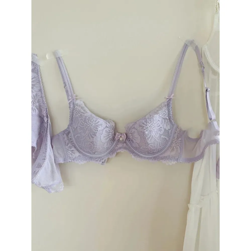 Lila Spets BH Dam Fransk Sexig Broderi Mjuk Bygel Minimizer Push Up Anti Sagging Underkläder BH 32‑38 — image 6