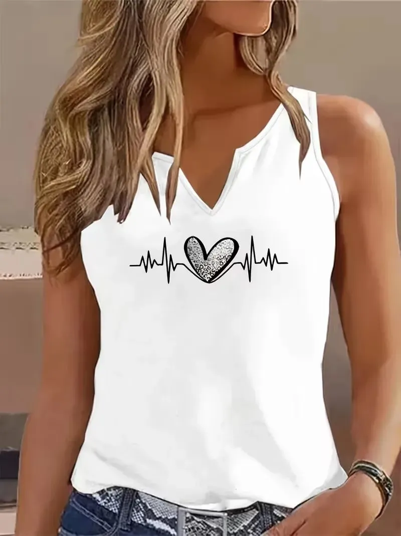 90s Casual Love Heart Sleeveless Tank Top T-shirt V Neck Graphic Vest T Shirts Women Shirt V-Neck Gothic Tops Tee Summer — image 2
