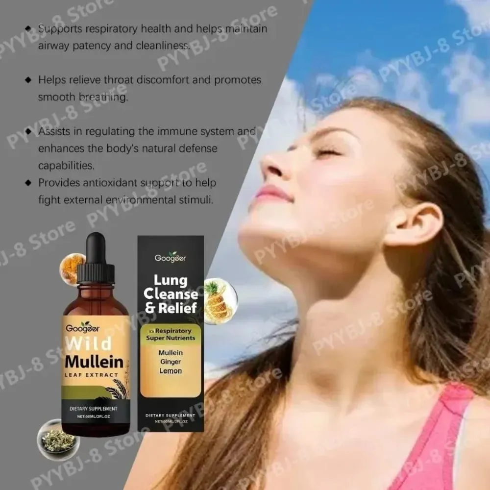 Wild Mullein Leaf Extract Drops with Ginger & Lemon Peel 60ml Herbal Liquid Supplement for Daily Respiratory Wellness & Comfort