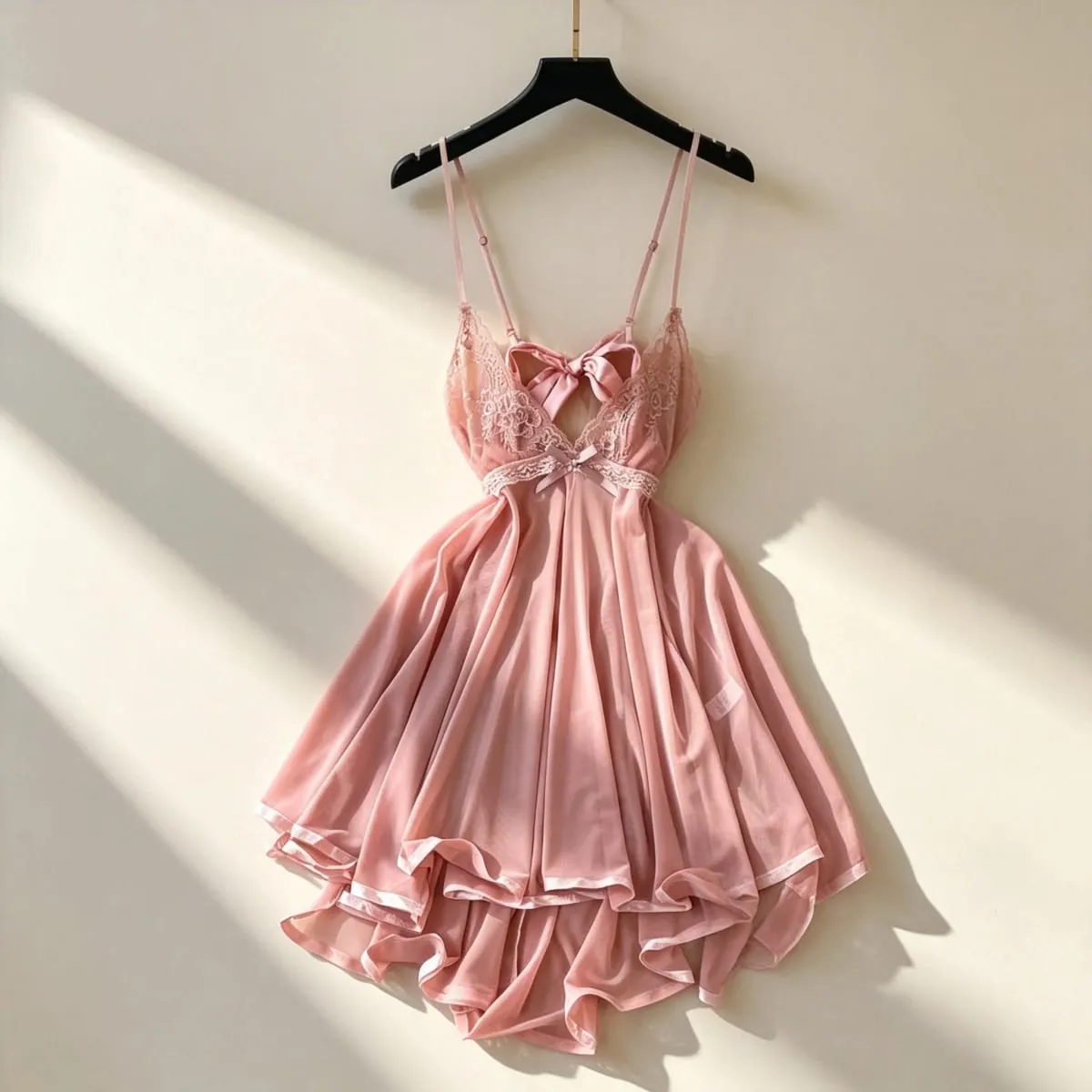Woman Hotsweet Mini Dress V-Neck Strap Large Hem Dress Lace Trim Sexy Club Dating Party Comfortable Princess Pink Trend Y2K New — image 2