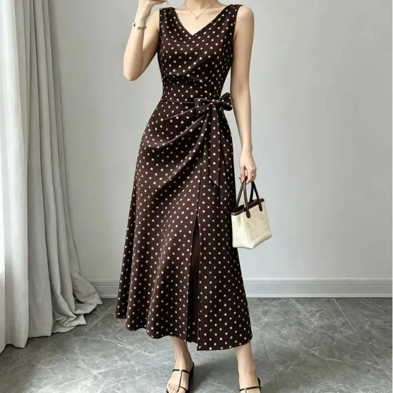 Dresses for Women New Summer Slim Sleeveless O-Neck Women Dress Lace-up Dot A-LINE Dress Women Vestidos De Verano Mujer — image 1