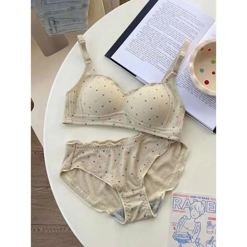 White Polka Dot Wireless Bra for Teens Push Up Bust Retraction Support Non Padded Bralette Set Small Chest Anti Sagging MOYISU — image 5