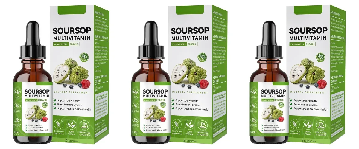 Suplemento à base de plantas de extrato de ervas em gotas líquidas de graviola com mistura de frutas e folhas de graviola, fórmula diária de bem-estar vegano — image 9