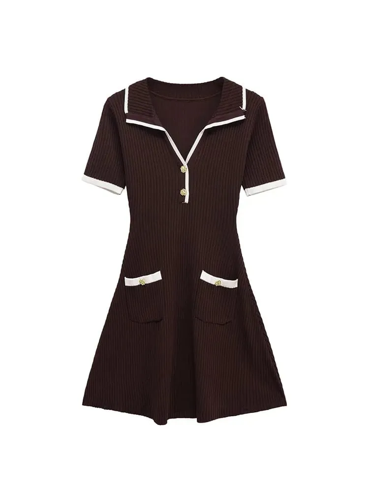 2025 Autumn Casual Mini Dress Fashion Contrast Color Design Short Sleeve Dresses For Women Elegant Short Dress — image 3
