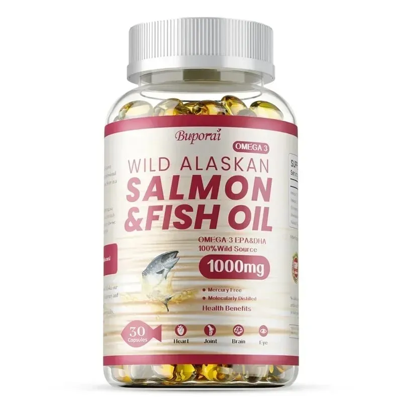 Óleo de peixe salmão - rico em EPA + DHA apoia a saúde das articulações, do cérebro e dos olhos, melhora a função imunológica e é antioxidante