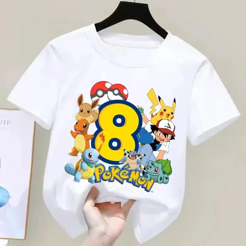 2026 Pokemons Pikachu Kids T Shirts Birthday Number 1-9 Printed T Shirt Boys Girls Summer Short Sleeves Tops Children Clothing — image 12