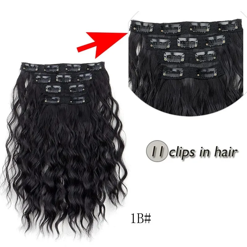 4 Pieces/Set Synthetic Clip In Hair Extensions Short Water Ripple Hair Pieces Soft Fluffy Curly Wig Fashion Hair Accessories — image 3