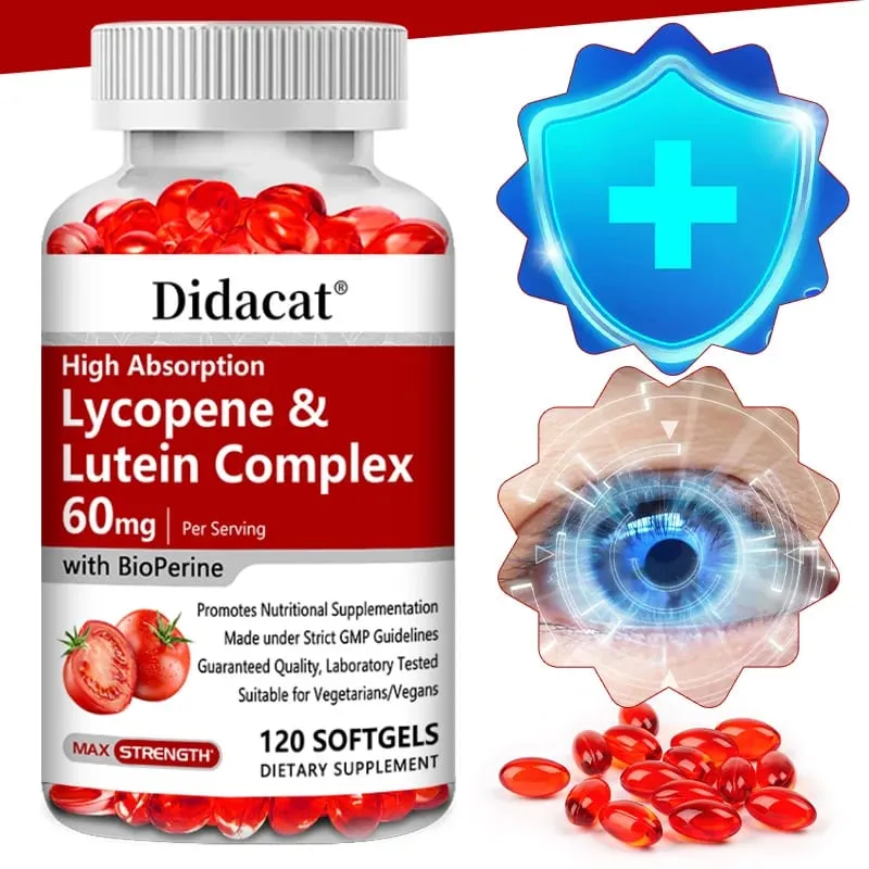 Lycopene + Lutein Complex 60mg with Bioperine Dietary Supplement for Prostate Heart & Eyes Health Antioxidant Non-GMO — image 1