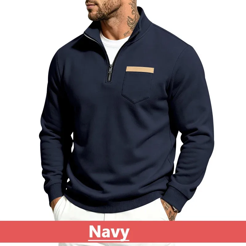Mga Lalaki 2026 Autumn Winter Hot Item Fleece Lined Stand Collar Loose Vintage Sweatshirt Casual Commuter Fashion Lalaki Pang-araw-araw na Panlabas na Kasuotan