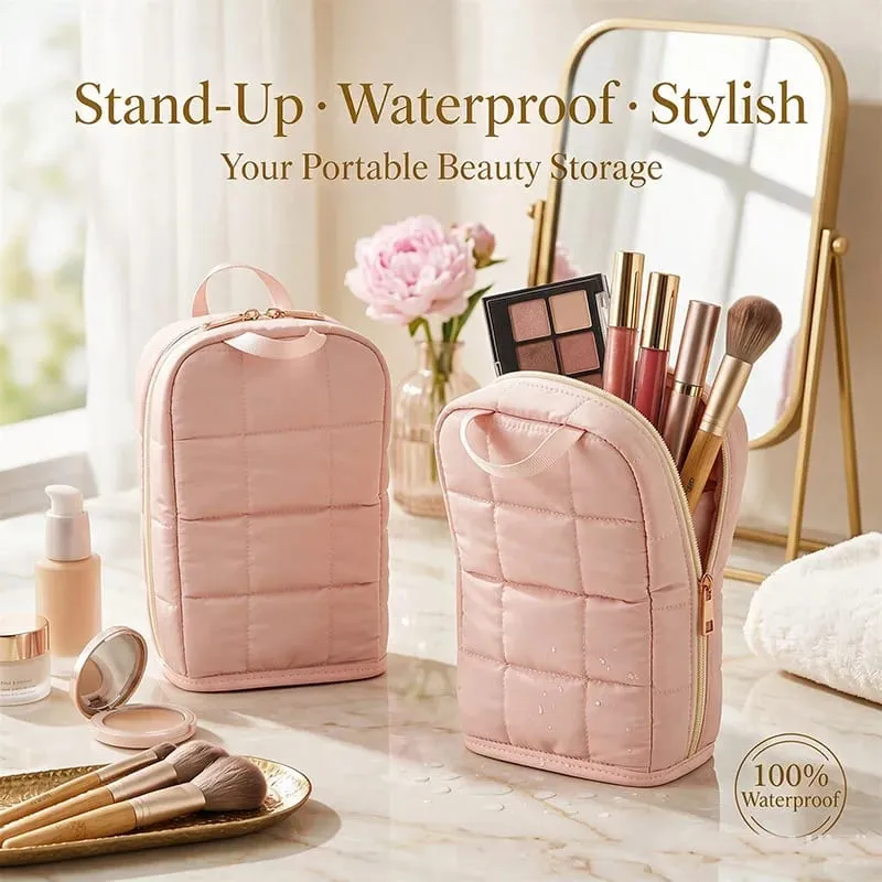 Standing Makeup Brushes Storage Bag Large Capacity Waterproof PU Leather Cosmetic Tools Organizer For Makeup Brushes Lipsticks — image 4