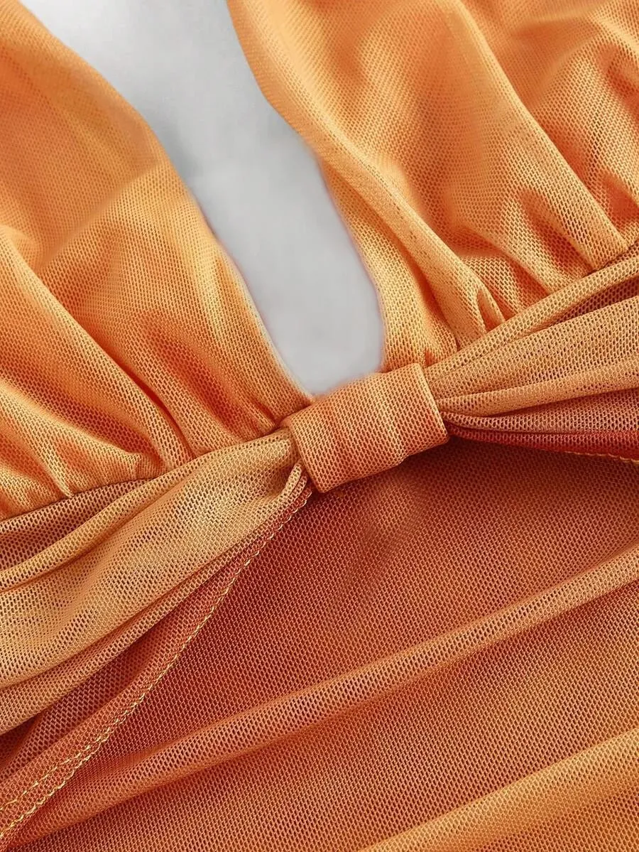 Gradient Bow Tie Strap Asymmetrical Backless Spaghetti Strap Dress — image 4