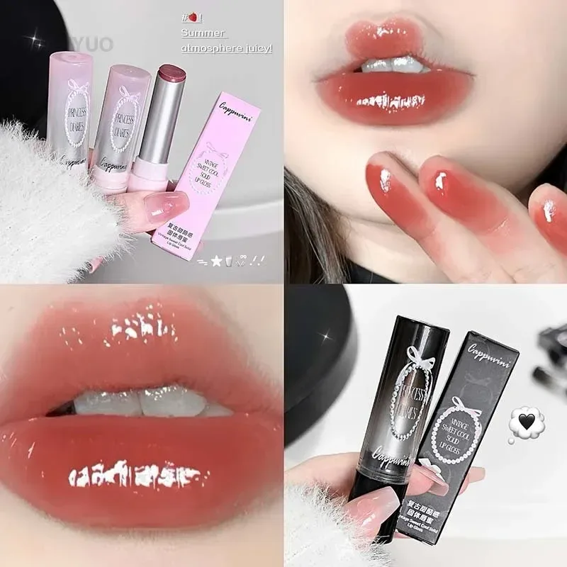 Kaca Cermin Kristal Merah Jambu Pepejal Lip Gloss Tiub Bulat Gincu Air Ringan Jeli Jelas Sapuan Bibir Coklat Bogel Pelembap Bibir — image 5