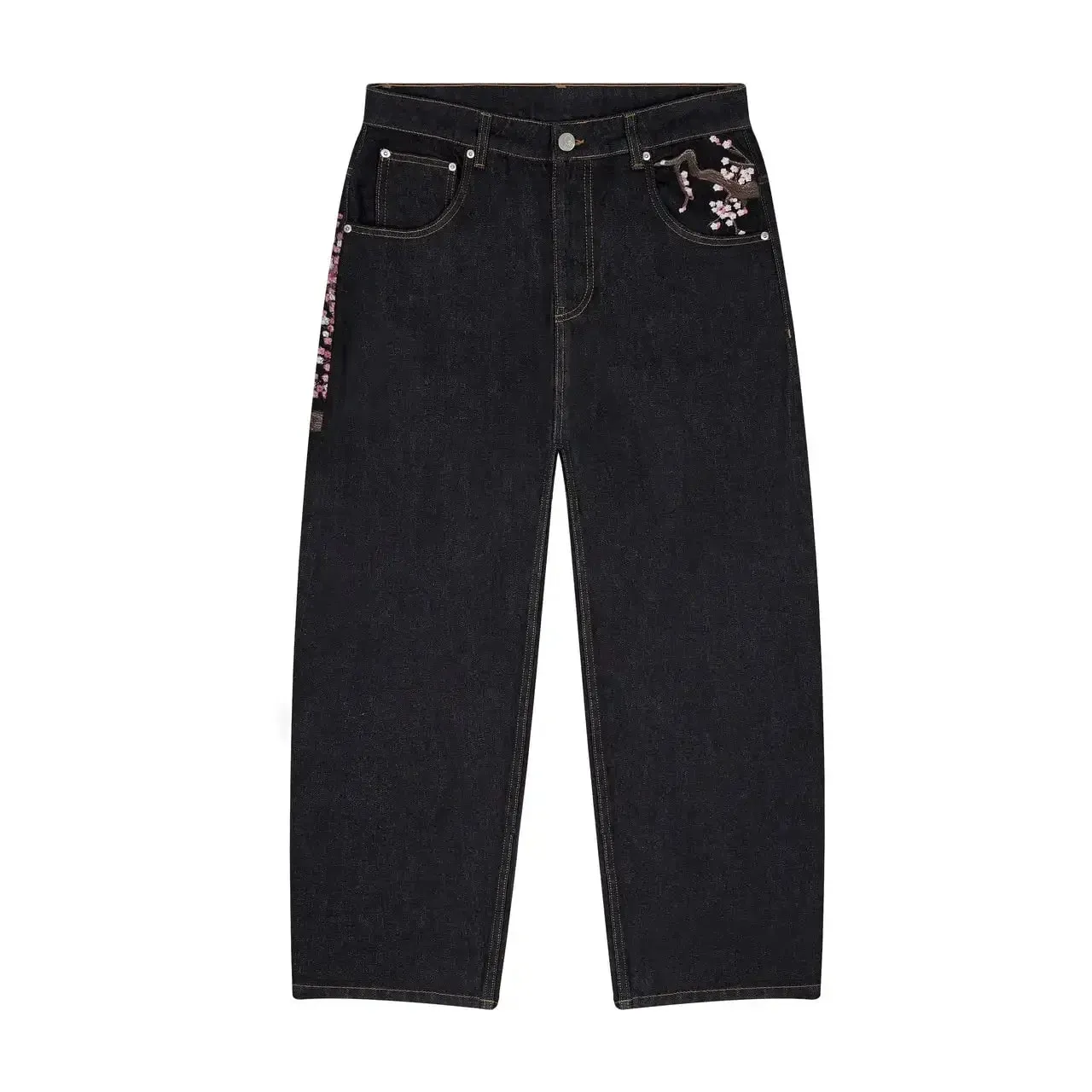 New Sakura Carp Embroidered Jeans Y2k Harajuku Retro Men and Women Loose Street Style Trousers Gothic Punk Casual Straight Jeans — image 8