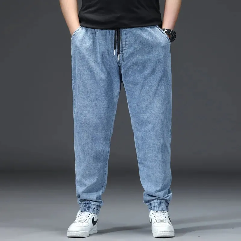 Men's Elastic Waist Loose Straight Jogger Jeans Plus Size Cuffed Ankle Denim Pants pantalones hombre Casual Trousers — image 11
