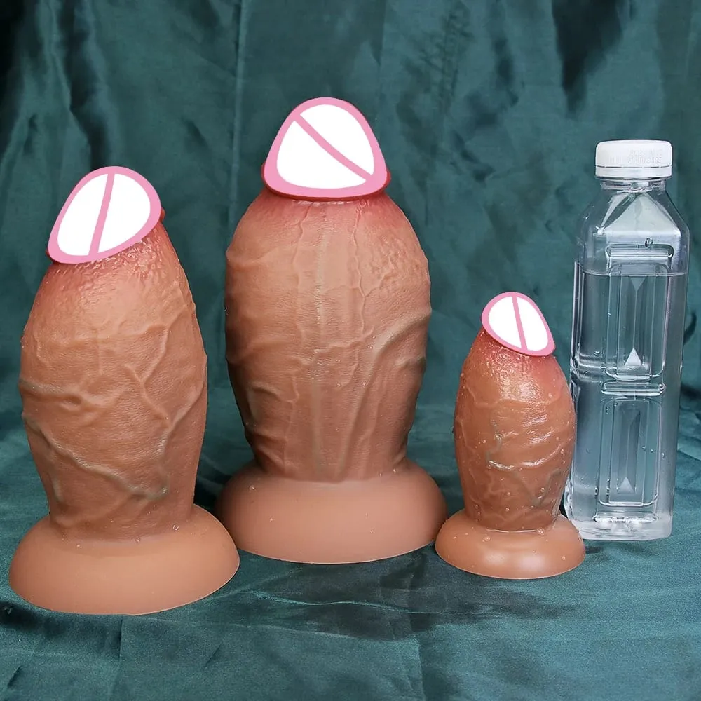 Consolador grueso marrón suave realista, 3 tamaños, pene postizo enorme, pene doble de silicona, ventosa para masturbación para hombre y mujer, Juguetes sexuales anales — image 2
